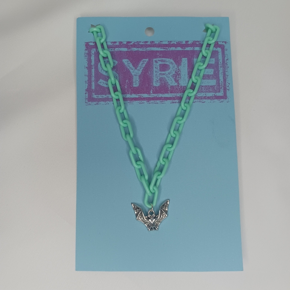 Plastic Mint Link Necklace with Bat Pendant.